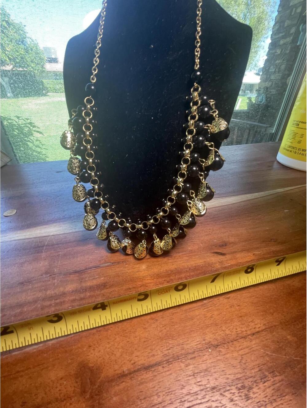 Vintage You and I Black Bead Goldtone Statement Necklace